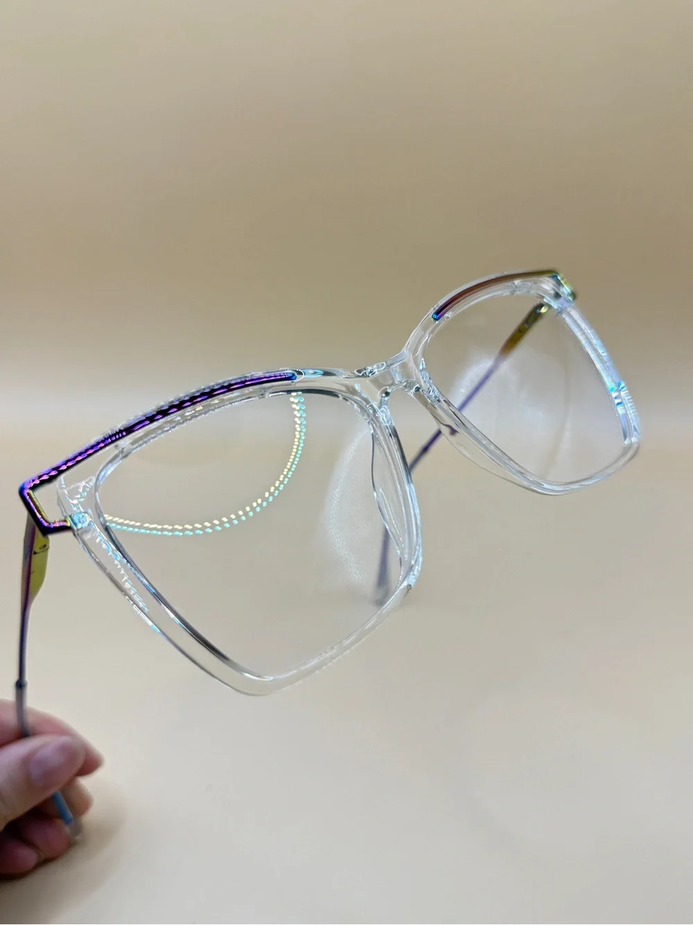 Zeelool Clear Square Blue Light Glasses with Rainbow Accents, No prescription